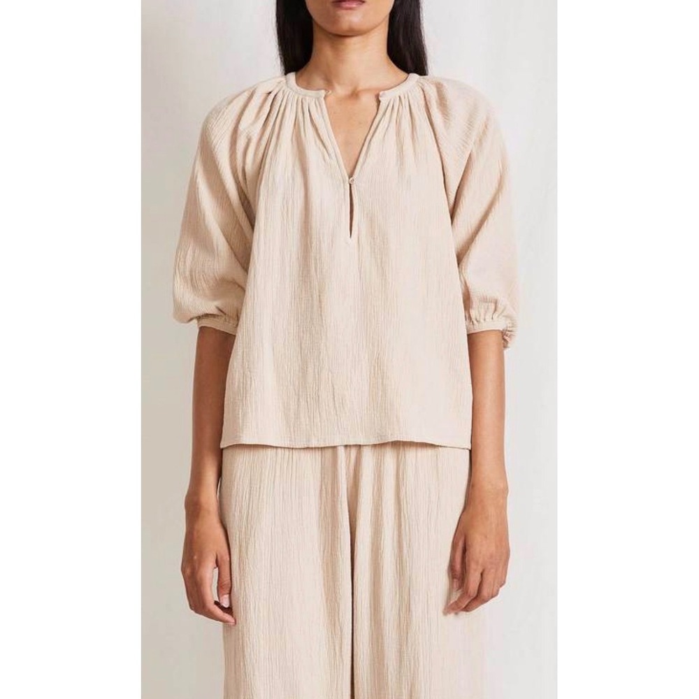 APIECE‎ APART Nicola Top XS Warm Sand Organic Cotton Gauze V-Neck Blouse Boho